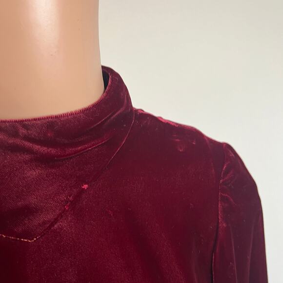 Vintage 60s / 70s Red Maroon Velvet Holiday Maxi Dress // Size Small - Picture 6 of 8